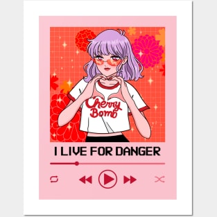 I live For Danger Anime Girl Heart Hand Posters and Art